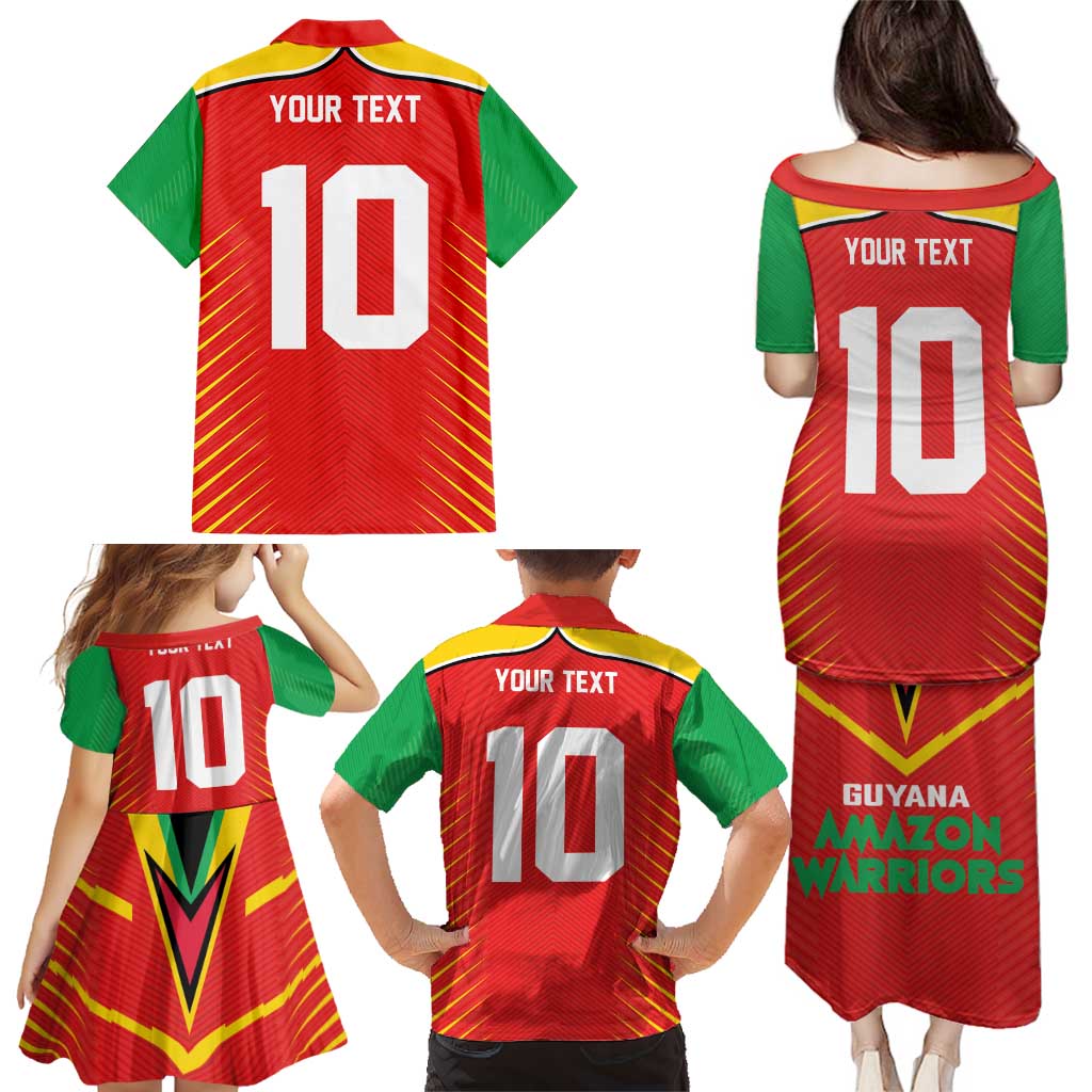 Custom Guyana Cricket Amazon Warriors Family Matching Puletasi and Hawaiian Shirt Green Red Gold Glory - Wonder Print Shop