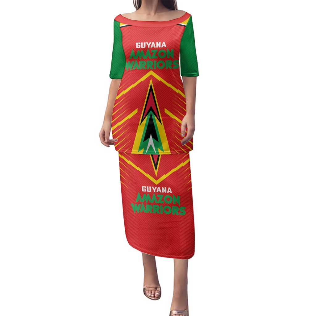 Custom Guyana Cricket Amazon Warriors Family Matching Puletasi and Hawaiian Shirt Green Red Gold Glory - Wonder Print Shop