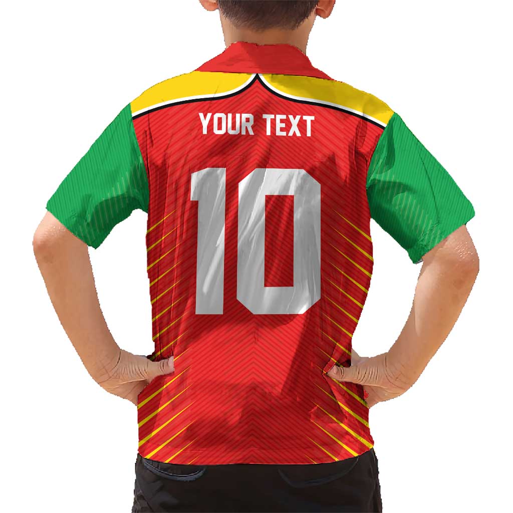 Custom Guyana Cricket Amazon Warriors Family Matching Short Sleeve Bodycon Dress and Hawaiian Shirt Green Red Gold Glory - Wonder Print Shop