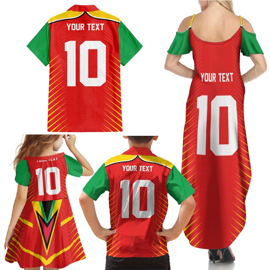 Custom Guyana Cricket Amazon Warriors Family Matching Summer Maxi Dress and Hawaiian Shirt Green Red Gold Glory - Wonder Print Shop
