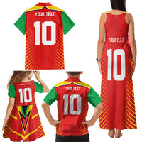 Custom Guyana Cricket Amazon Warriors Family Matching Tank Maxi Dress and Hawaiian Shirt Green Red Gold Glory - Wonder Print Shop