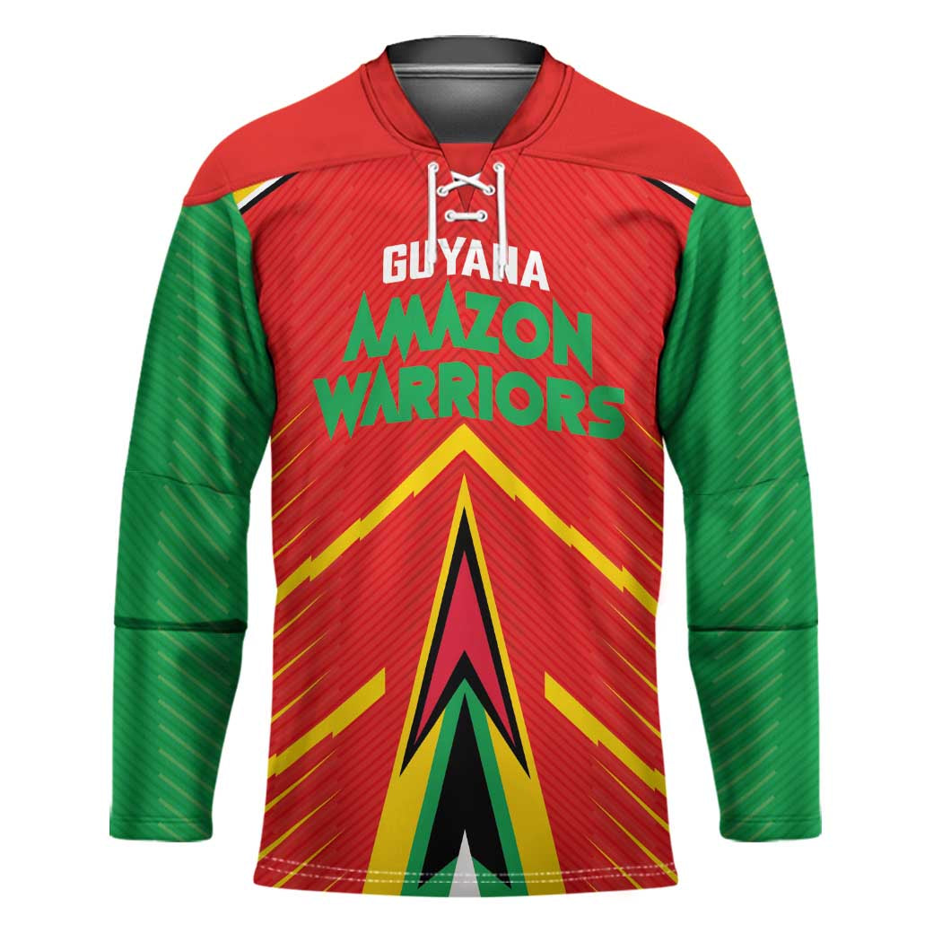 Custom Guyana Cricket Amazon Warriors Hockey Jersey Green Red Gold Glory - Wonder Print Shop