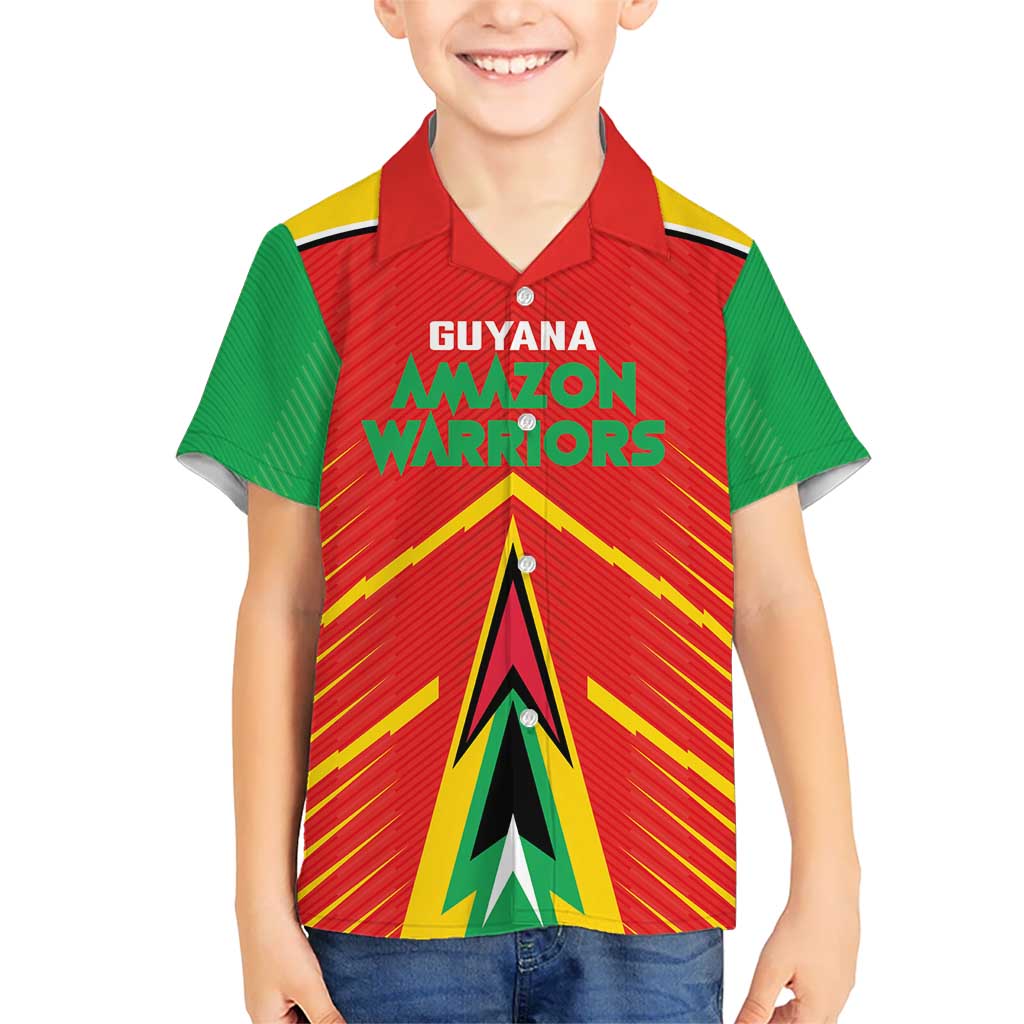 Custom Guyana Cricket Amazon Warriors Kid Hawaiian Shirt Green Red Gold Glory - Wonder Print Shop