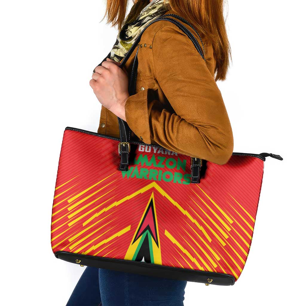 Guyana Cricket Amazon Warriors Leather Tote Bag Green Red Gold Glory - Wonder Print Shop