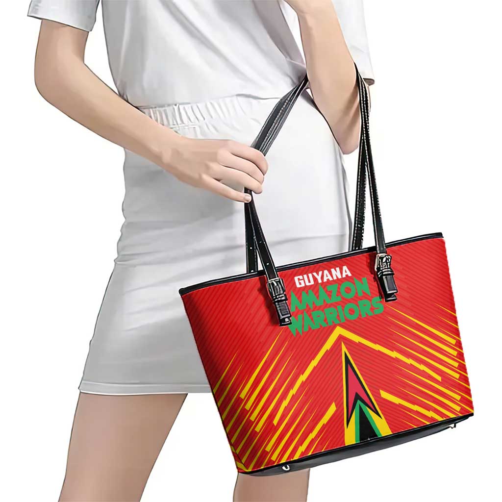 Guyana Cricket Amazon Warriors Leather Tote Bag Green Red Gold Glory - Wonder Print Shop