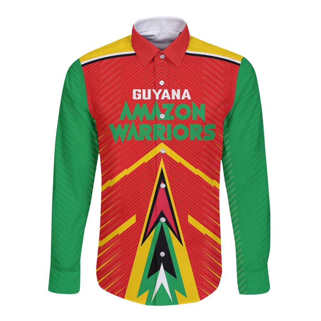 Custom Guyana Cricket Amazon Warriors Long Sleeve Button Shirt Green Red Gold Glory - Wonder Print Shop