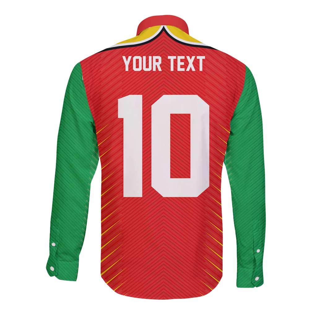 Custom Guyana Cricket Amazon Warriors Long Sleeve Button Shirt Green Red Gold Glory - Wonder Print Shop