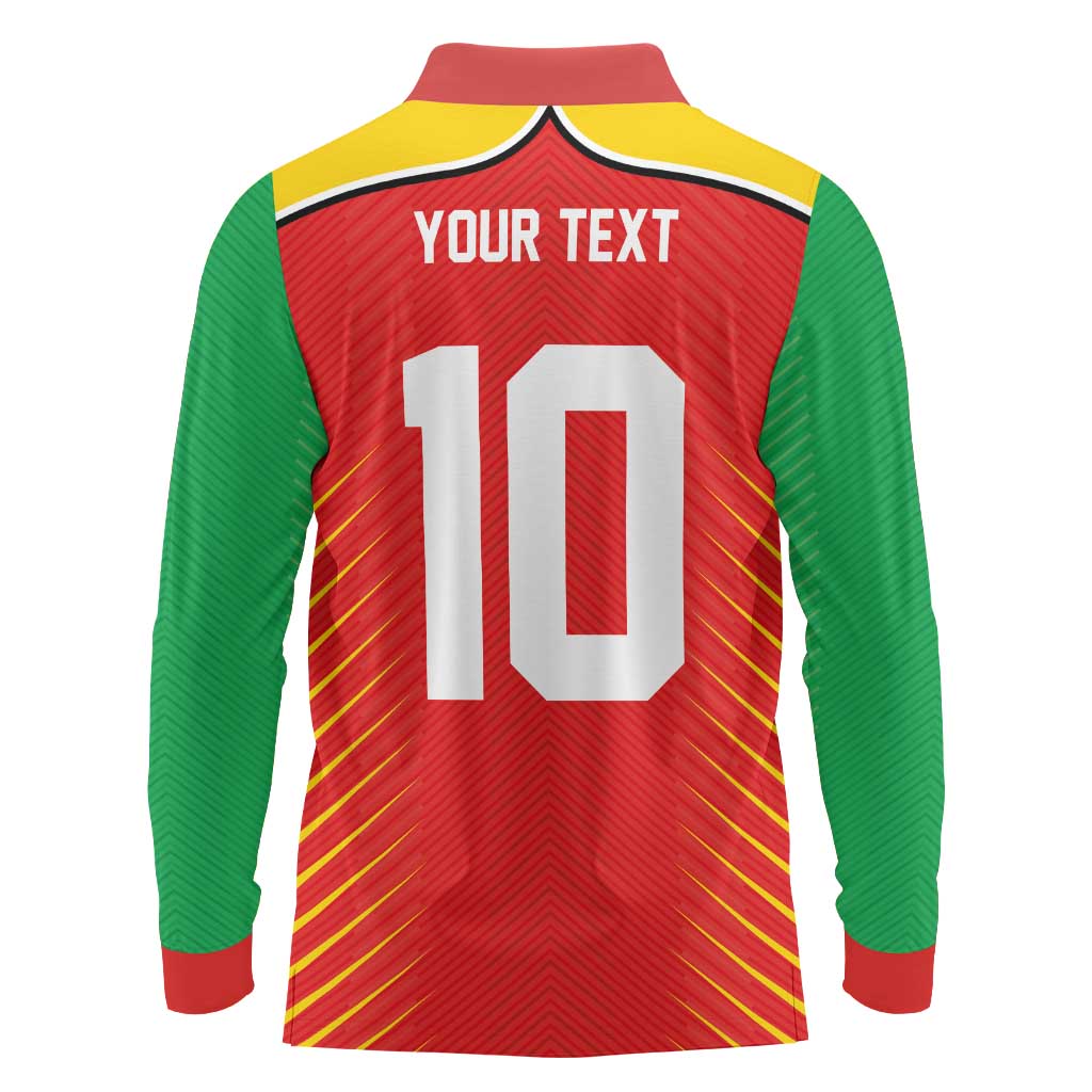 Custom Guyana Cricket Amazon Warriors Long Sleeve Polo Shirt Green Red Gold Glory - Wonder Print Shop