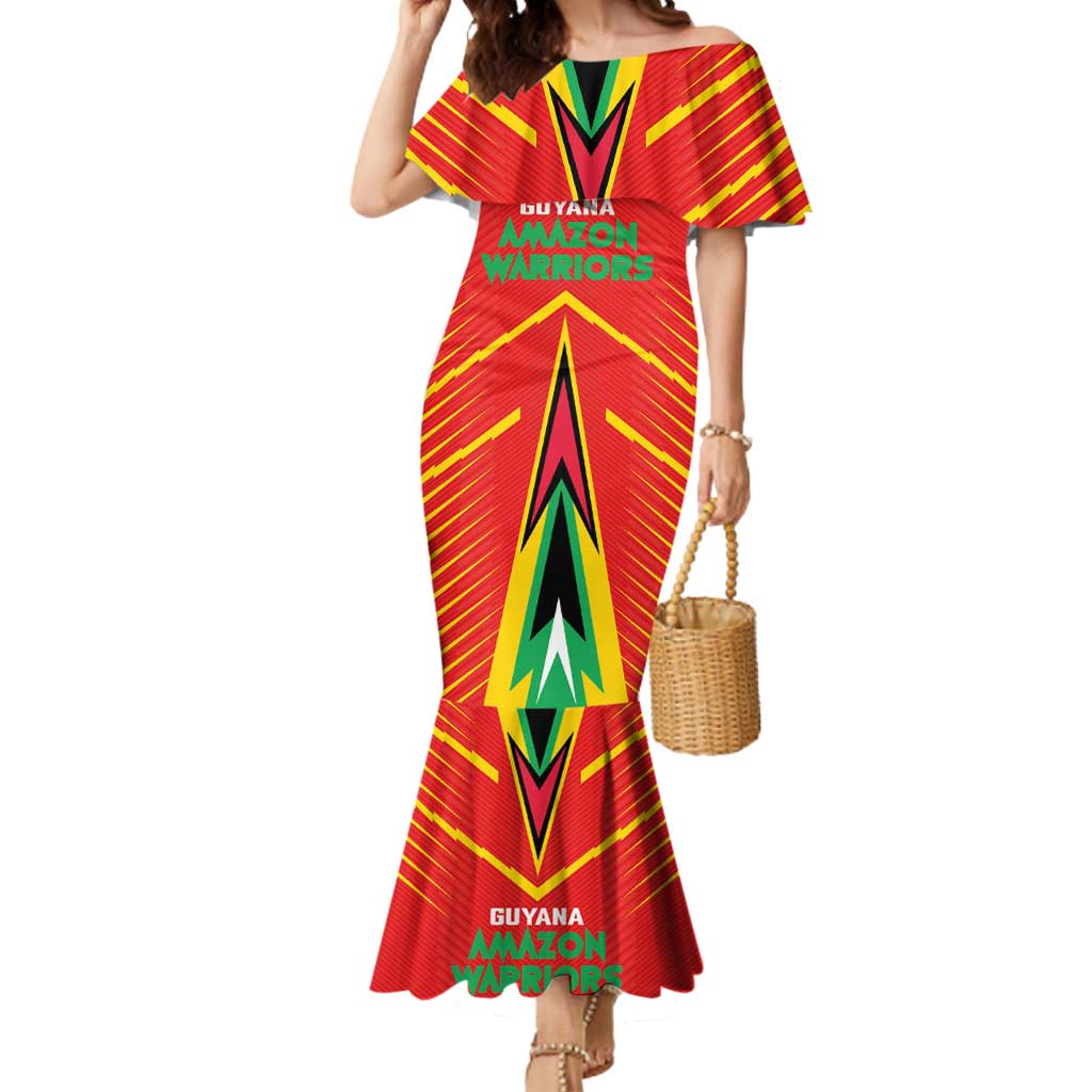 Custom Guyana Cricket Amazon Warriors Mermaid Dress Green Red Gold Glory - Wonder Print Shop
