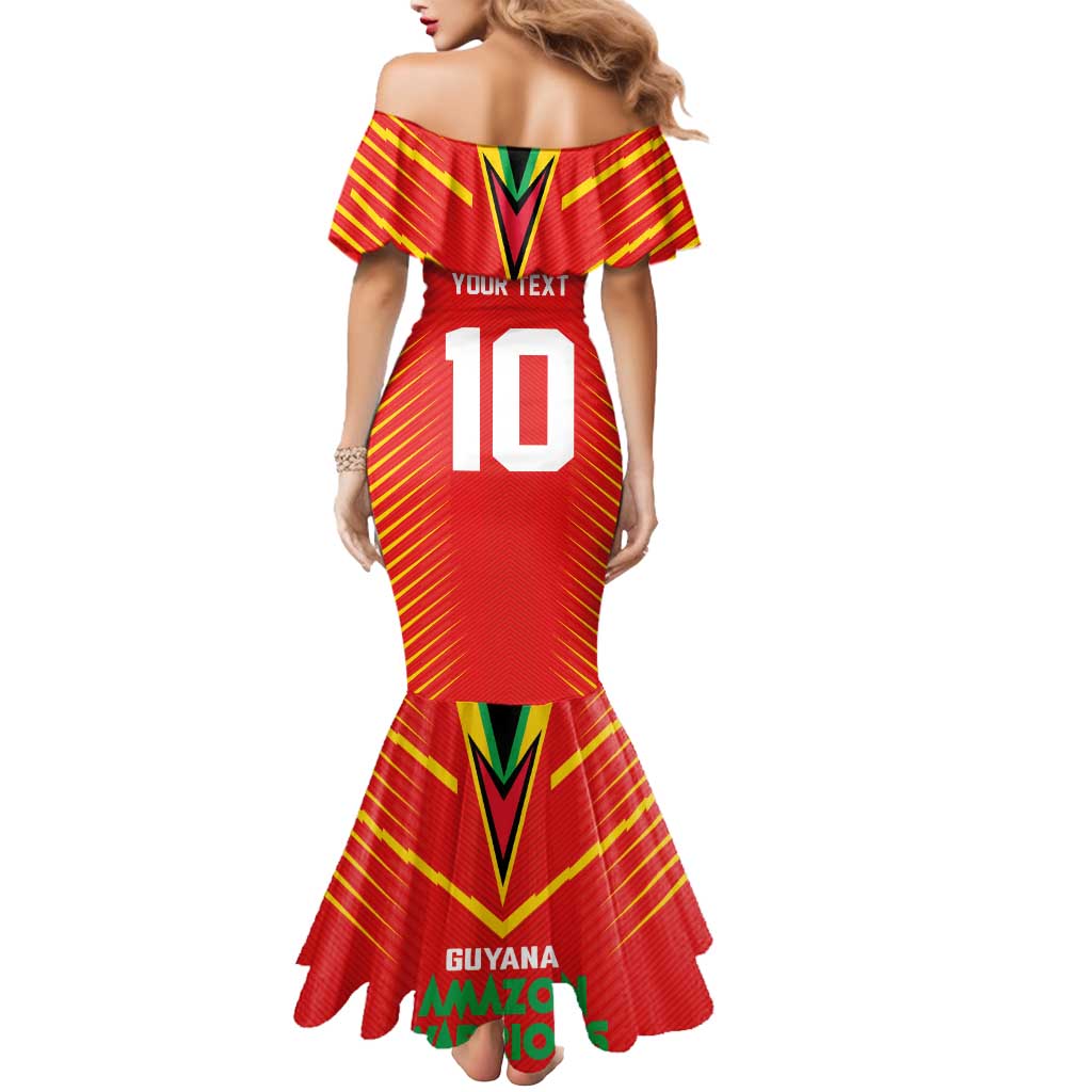 Custom Guyana Cricket Amazon Warriors Mermaid Dress Green Red Gold Glory - Wonder Print Shop