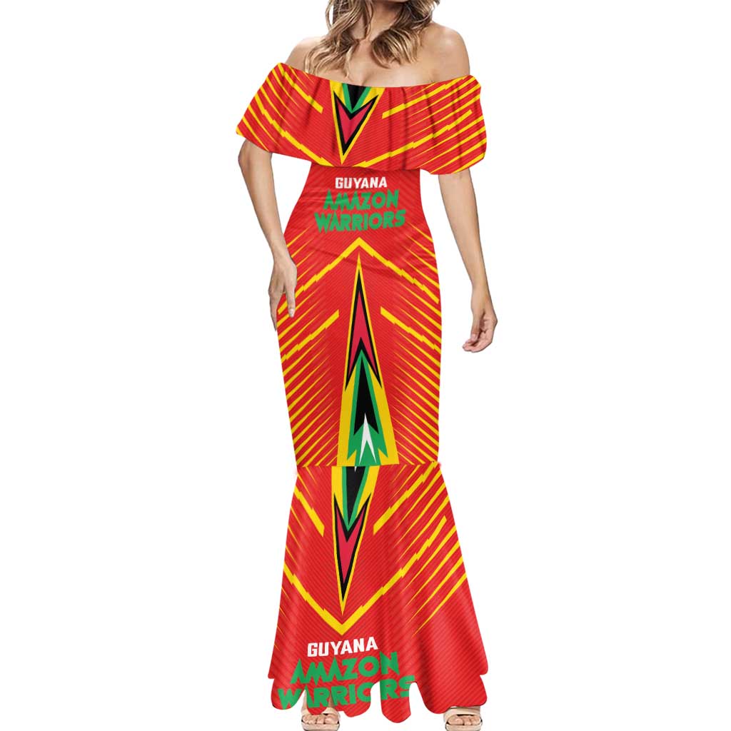 Custom Guyana Cricket Amazon Warriors Mermaid Dress Green Red Gold Glory - Wonder Print Shop