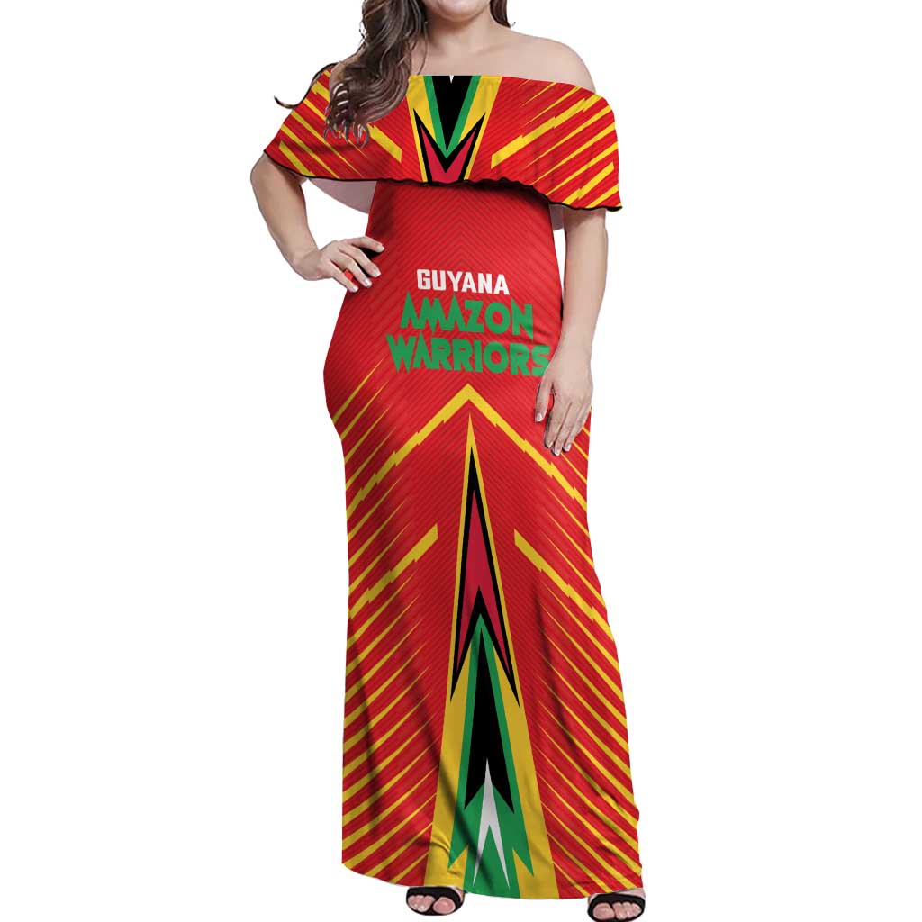 Custom Guyana Cricket Amazon Warriors Off Shoulder Maxi Dress Green Red Gold Glory - Wonder Print Shop