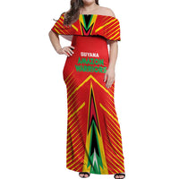 Custom Guyana Cricket Amazon Warriors Off Shoulder Maxi Dress Green Red Gold Glory - Wonder Print Shop