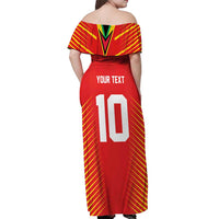 Custom Guyana Cricket Amazon Warriors Off Shoulder Maxi Dress Green Red Gold Glory - Wonder Print Shop
