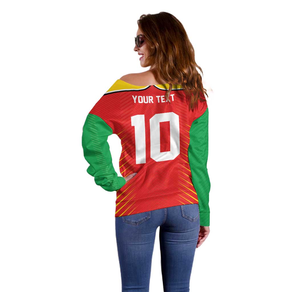 Custom Guyana Cricket Amazon Warriors Off Shoulder Sweater Green Red Gold Glory - Wonder Print Shop