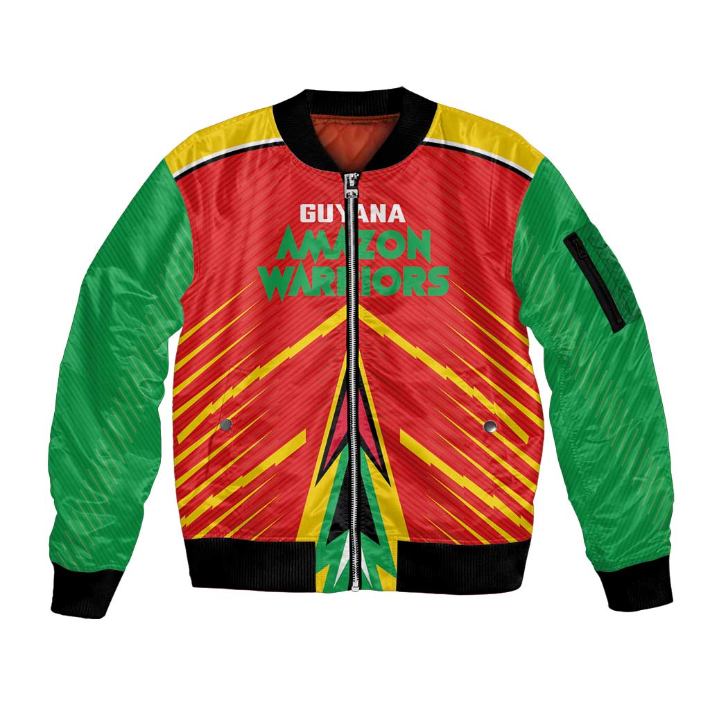Custom Guyana Cricket Amazon Warriors Sleeve Zip Bomber Jacket Green Red Gold Glory - Wonder Print Shop