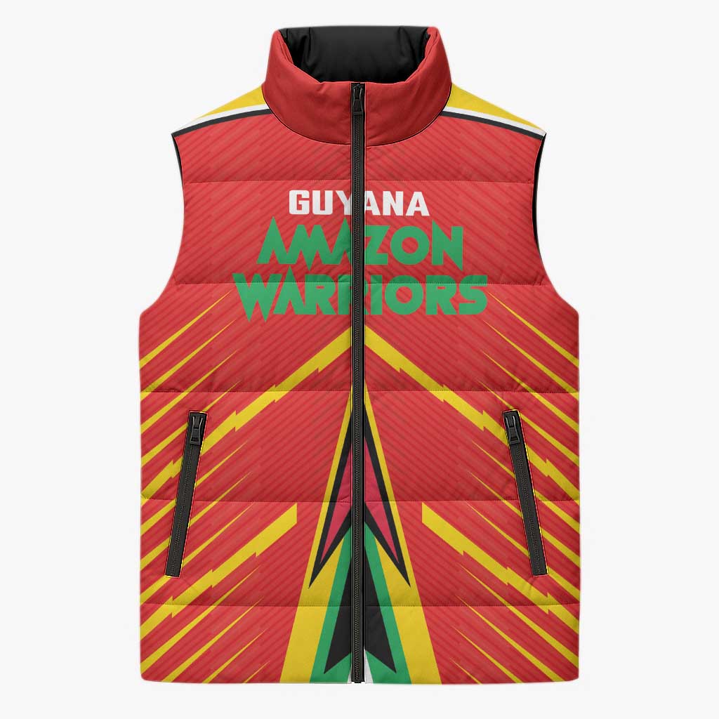 Custom Guyana Cricket Amazon Warriors Sleeveless Puffer Jacket Green Red Gold Glory - Wonder Print Shop