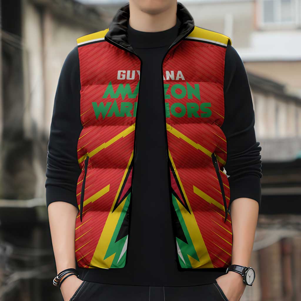 Custom Guyana Cricket Amazon Warriors Sleeveless Puffer Jacket Green Red Gold Glory - Wonder Print Shop