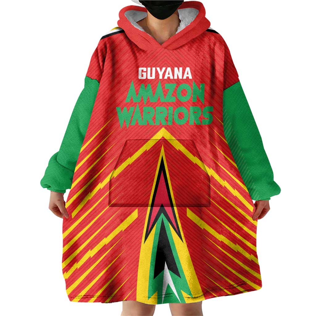 Custom Guyana Cricket Amazon Warriors Wearable Blanket Hoodie Green Red Gold Glory - Wonder Print Shop