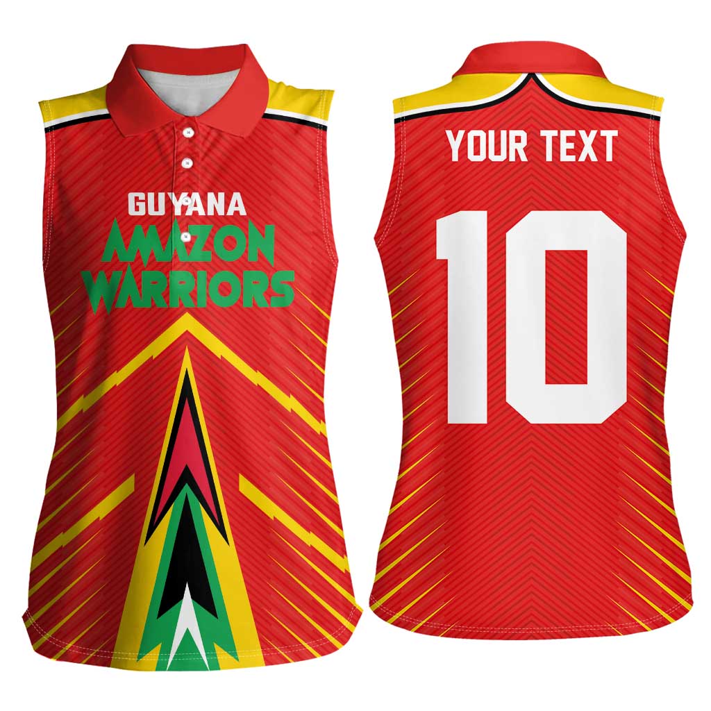 Custom Guyana Cricket Amazon Warriors Women Sleeveless Polo Shirt Green Red Gold Glory - Wonder Print Shop