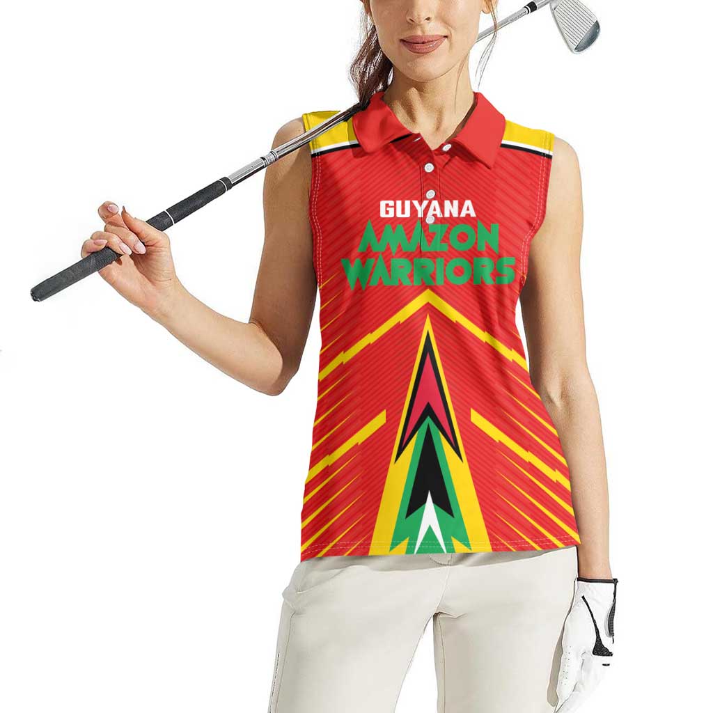 Custom Guyana Cricket Amazon Warriors Women Sleeveless Polo Shirt Green Red Gold Glory - Wonder Print Shop