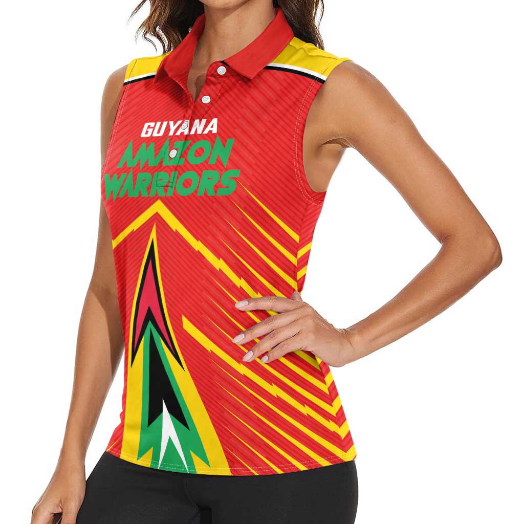 Custom Guyana Cricket Amazon Warriors Women Sleeveless Polo Shirt Green Red Gold Glory - Wonder Print Shop