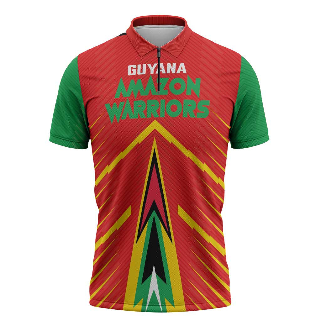 Custom Guyana Cricket Amazon Warriors Zipper Polo Shirt Green Red Gold Glory - Wonder Print Shop