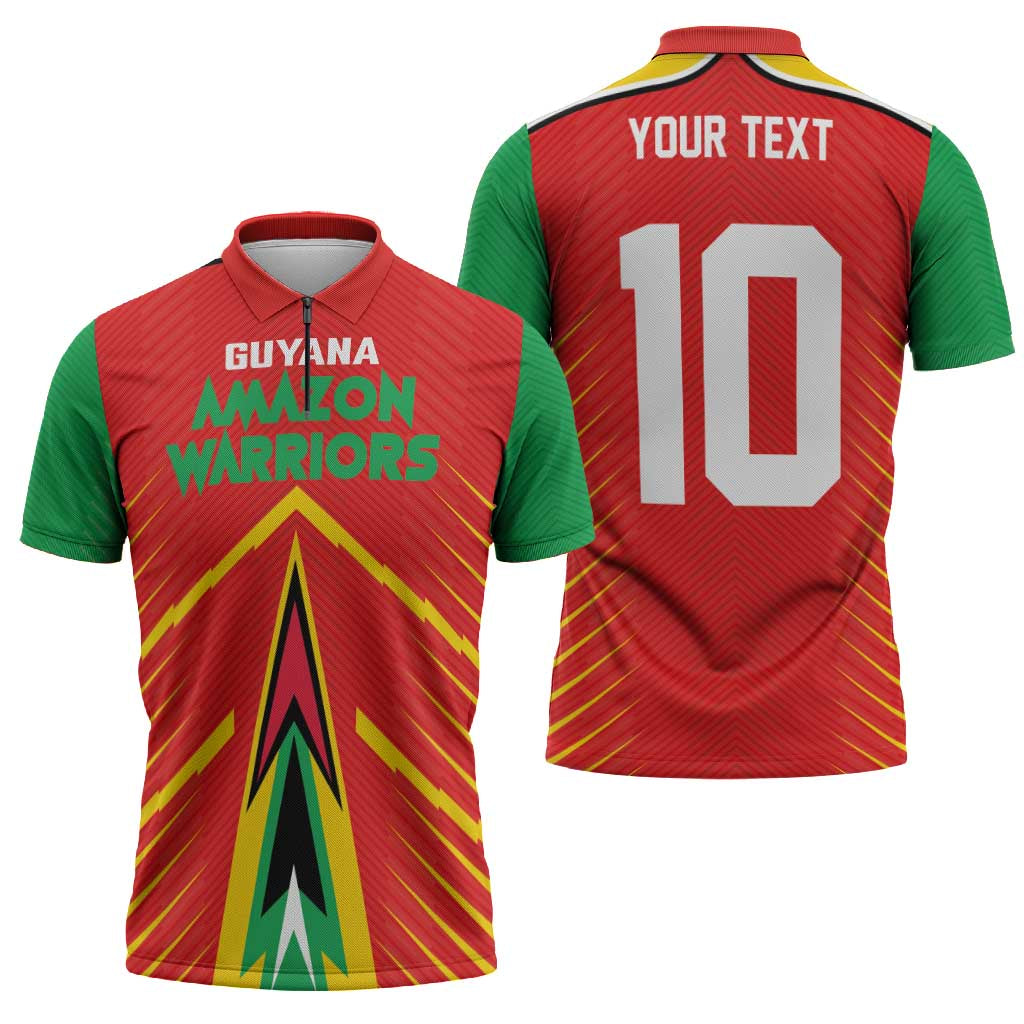 Custom Guyana Cricket Amazon Warriors Zipper Polo Shirt Green Red Gold Glory - Wonder Print Shop