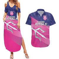 Custom Barbados Cricket Royals Couples Matching Summer Maxi Dress and Hawaiian Shirt Sporty Style with Trident Symbol - Wonder Print Shop