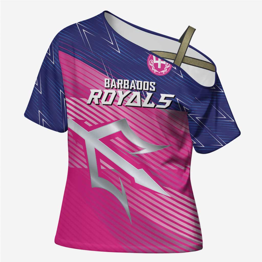 Custom Barbados Cricket Royals Cross Shoulder Shirt Sporty Style with Trident Symbol - Wonder Print Shop