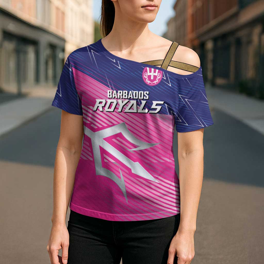 Custom Barbados Cricket Royals Cross Shoulder Shirt Sporty Style with Trident Symbol - Wonder Print Shop