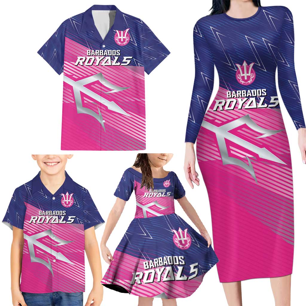 Custom Barbados Cricket Royals Family Matching Long Sleeve Bodycon Dress and Hawaiian Shirt Sporty Style with Trident Symbol - Wonder Print Shop