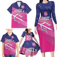Custom Barbados Cricket Royals Family Matching Long Sleeve Bodycon Dress and Hawaiian Shirt Sporty Style with Trident Symbol - Wonder Print Shop