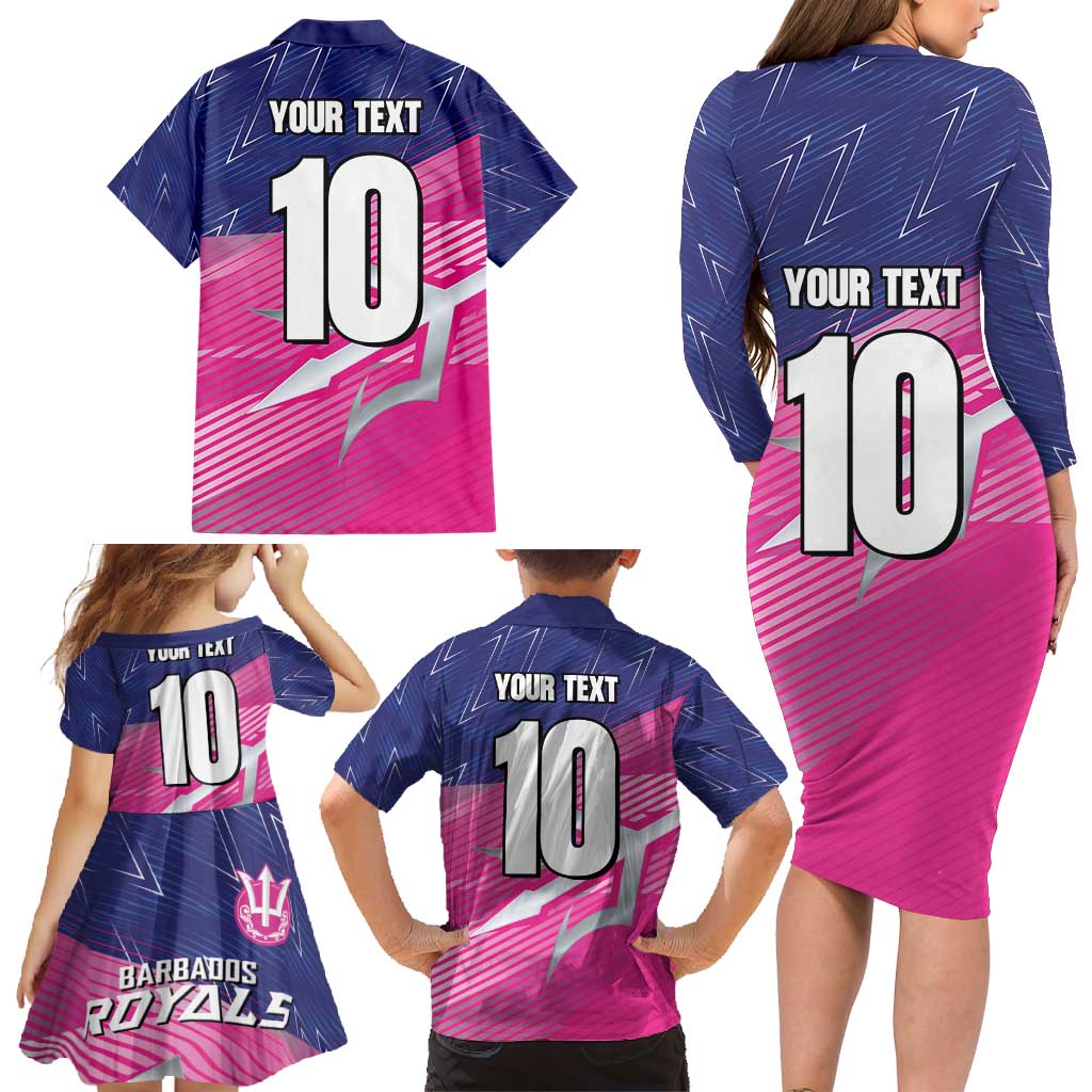 Custom Barbados Cricket Royals Family Matching Long Sleeve Bodycon Dress and Hawaiian Shirt Sporty Style with Trident Symbol - Wonder Print Shop