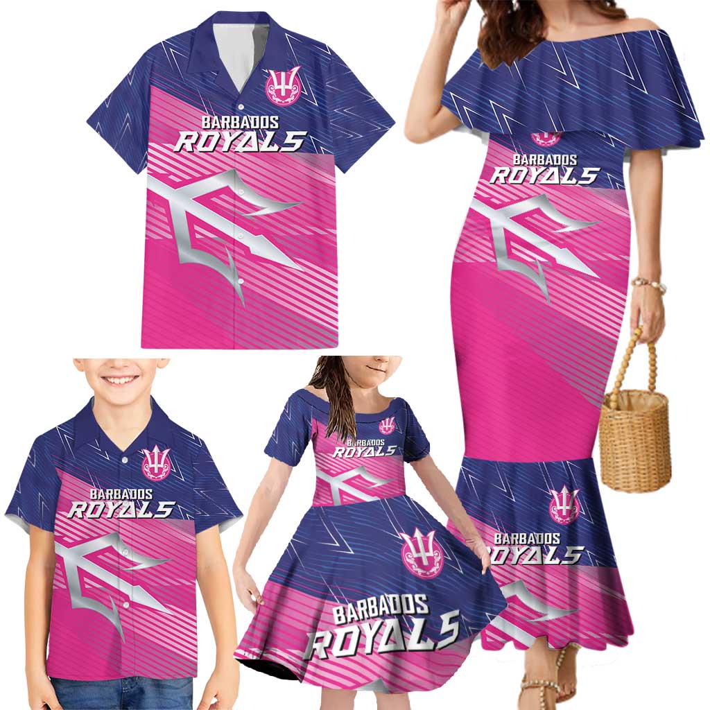 Custom Barbados Cricket Royals Family Matching Mermaid Dress and Hawaiian Shirt Sporty Style with Trident Symbol - Wonder Print Shop