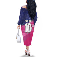 Custom Barbados Cricket Royals Family Matching Off The Shoulder Long Sleeve Dress and Hawaiian Shirt Sporty Style with Trident Symbol - Wonder Print Shop