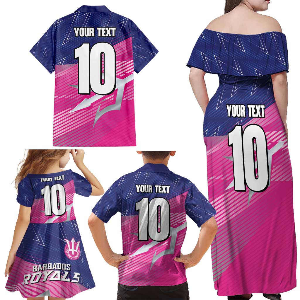 Custom Barbados Cricket Royals Family Matching Off Shoulder Maxi Dress and Hawaiian Shirt Sporty Style with Trident Symbol - Wonder Print Shop