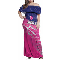 Custom Barbados Cricket Royals Family Matching Off Shoulder Maxi Dress and Hawaiian Shirt Sporty Style with Trident Symbol - Wonder Print Shop