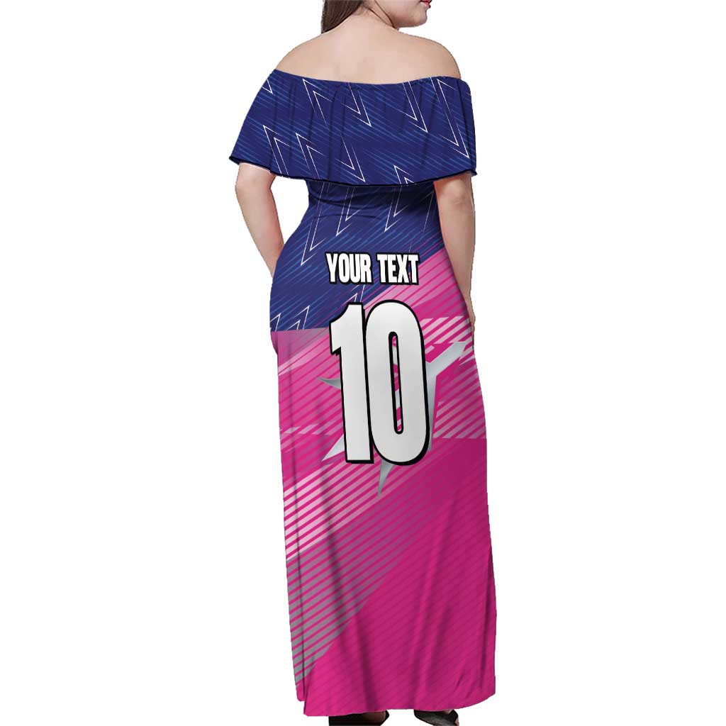 Custom Barbados Cricket Royals Family Matching Off Shoulder Maxi Dress and Hawaiian Shirt Sporty Style with Trident Symbol - Wonder Print Shop