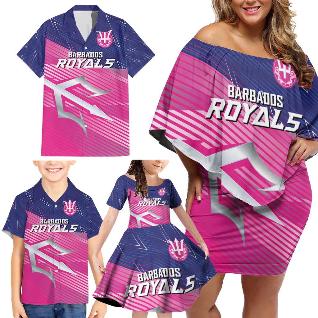 Custom Barbados Cricket Royals Family Matching Off Shoulder Short Dress and Hawaiian Shirt Sporty Style with Trident Symbol - Wonder Print Shop