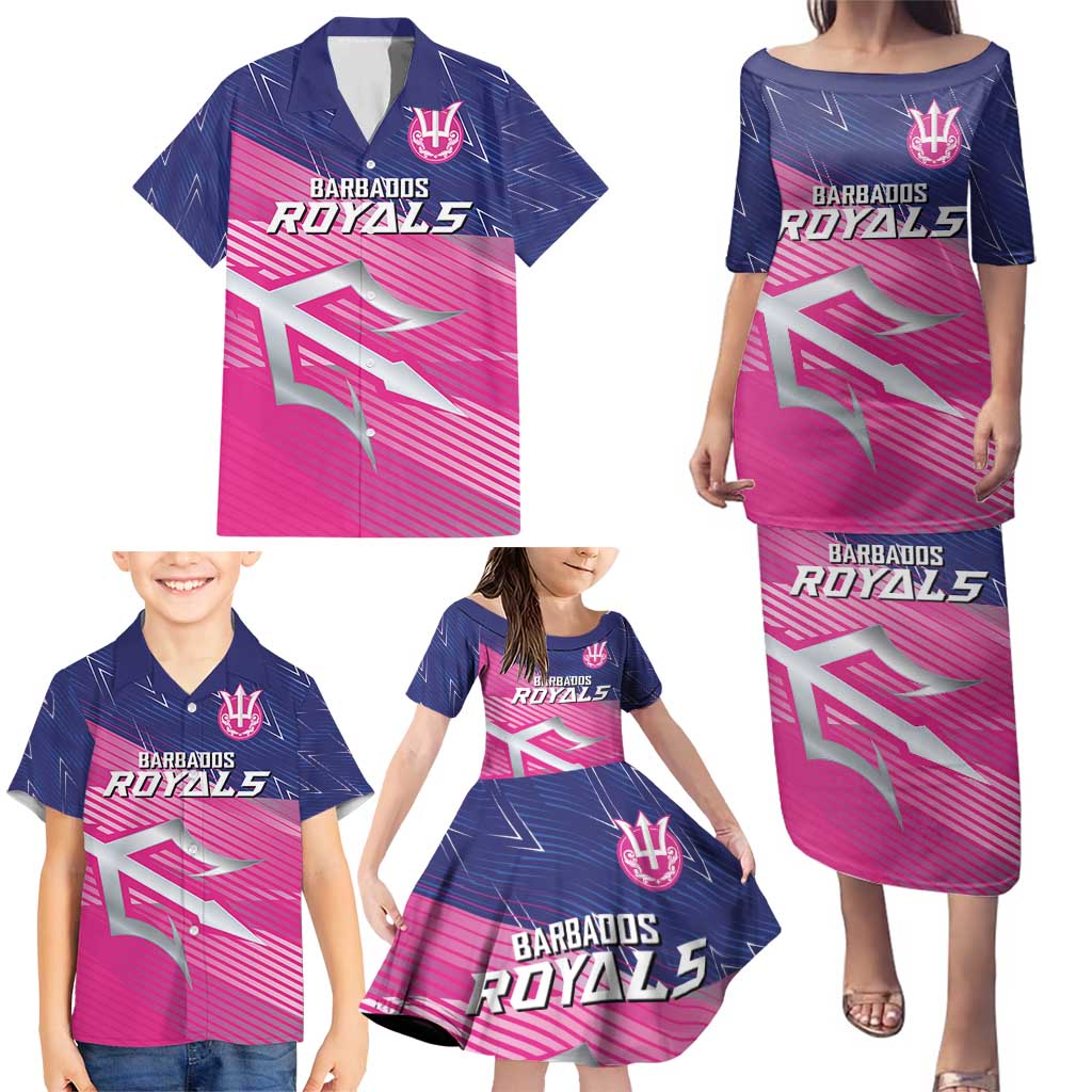 Custom Barbados Cricket Royals Family Matching Puletasi and Hawaiian Shirt Sporty Style with Trident Symbol - Wonder Print Shop