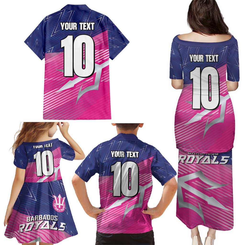 Custom Barbados Cricket Royals Family Matching Puletasi and Hawaiian Shirt Sporty Style with Trident Symbol - Wonder Print Shop