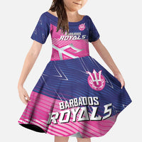Custom Barbados Cricket Royals Family Matching Short Sleeve Bodycon Dress and Hawaiian Shirt Sporty Style with Trident Symbol - Wonder Print Shop