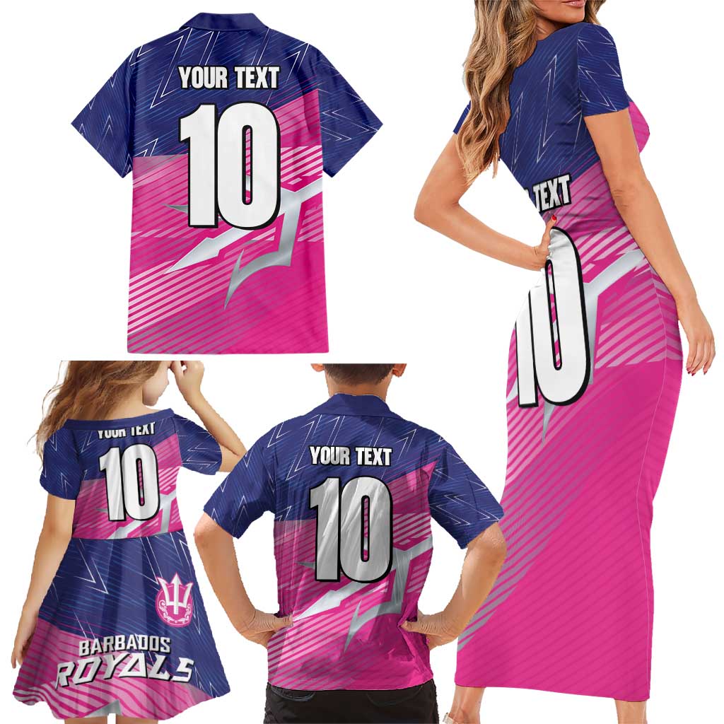 Custom Barbados Cricket Royals Family Matching Short Sleeve Bodycon Dress and Hawaiian Shirt Sporty Style with Trident Symbol - Wonder Print Shop