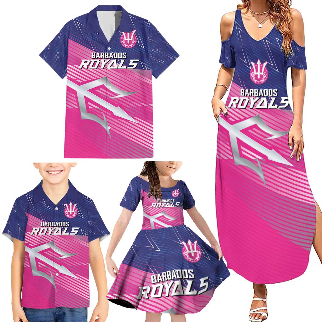 Custom Barbados Cricket Royals Family Matching Summer Maxi Dress and Hawaiian Shirt Sporty Style with Trident Symbol - Wonder Print Shop