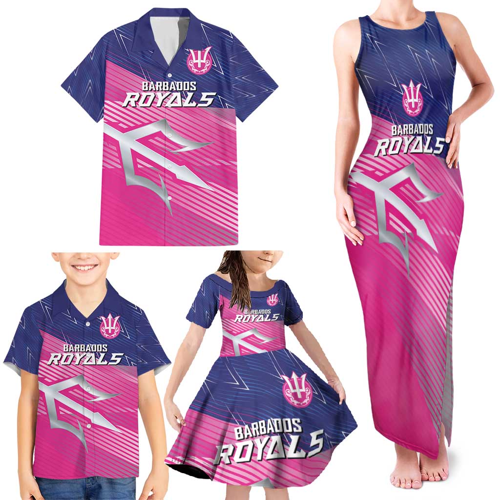 Custom Barbados Cricket Royals Family Matching Tank Maxi Dress and Hawaiian Shirt Sporty Style with Trident Symbol - Wonder Print Shop