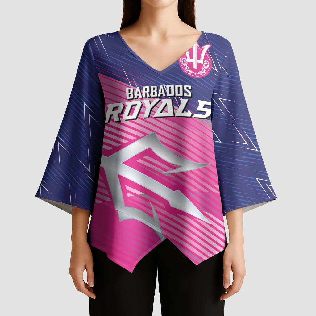 Custom Barbados Cricket Royals Kimono Sleeve Blouse Sporty Style with Trident Symbol - Wonder Print Shop