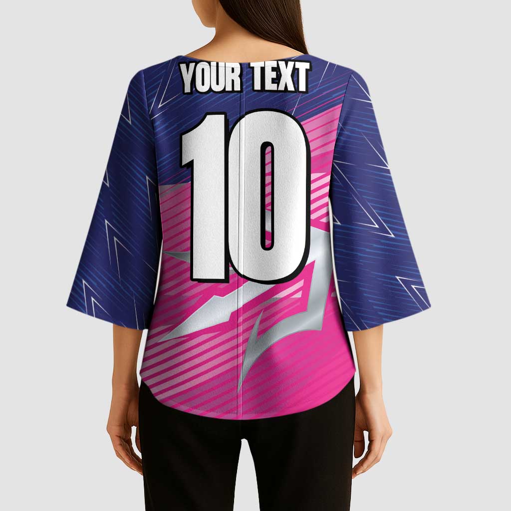 Custom Barbados Cricket Royals Kimono Sleeve Blouse Sporty Style with Trident Symbol - Wonder Print Shop
