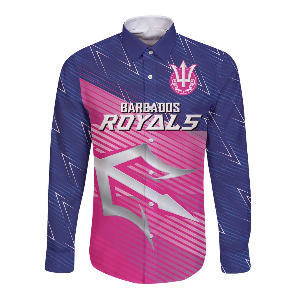 Custom Barbados Cricket Royals Long Sleeve Button Shirt Sporty Style with Trident Symbol - Wonder Print Shop