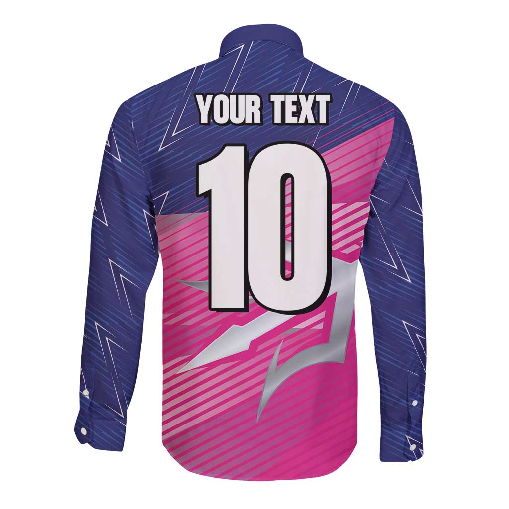 Custom Barbados Cricket Royals Long Sleeve Button Shirt Sporty Style with Trident Symbol - Wonder Print Shop